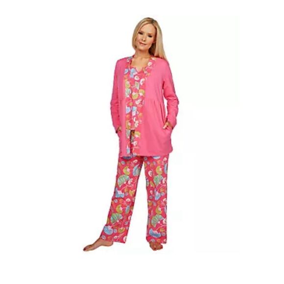SleepIn by BedHead PJs Floating Fans Womens 3X Aqua 3-Piece PJ Set NWT - Picture 3 of 4